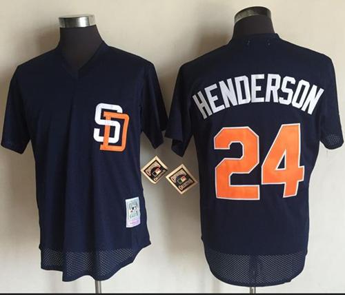 Mitchell And Ness 1996 Padres #24 Rickey Henderson Navy Blue Throwback Stitched MLB Jersey